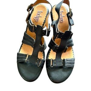 Clarks Indigo Black Strappy Leather Sandal Chunky Heel Women's Shoe Sz 11